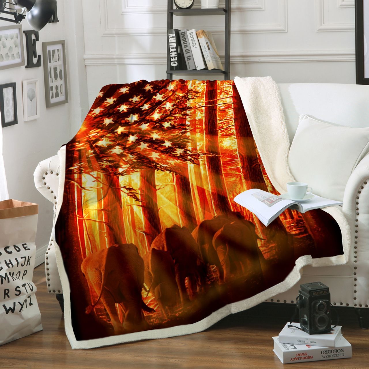 Elephant Sherpa Fleece Blanket