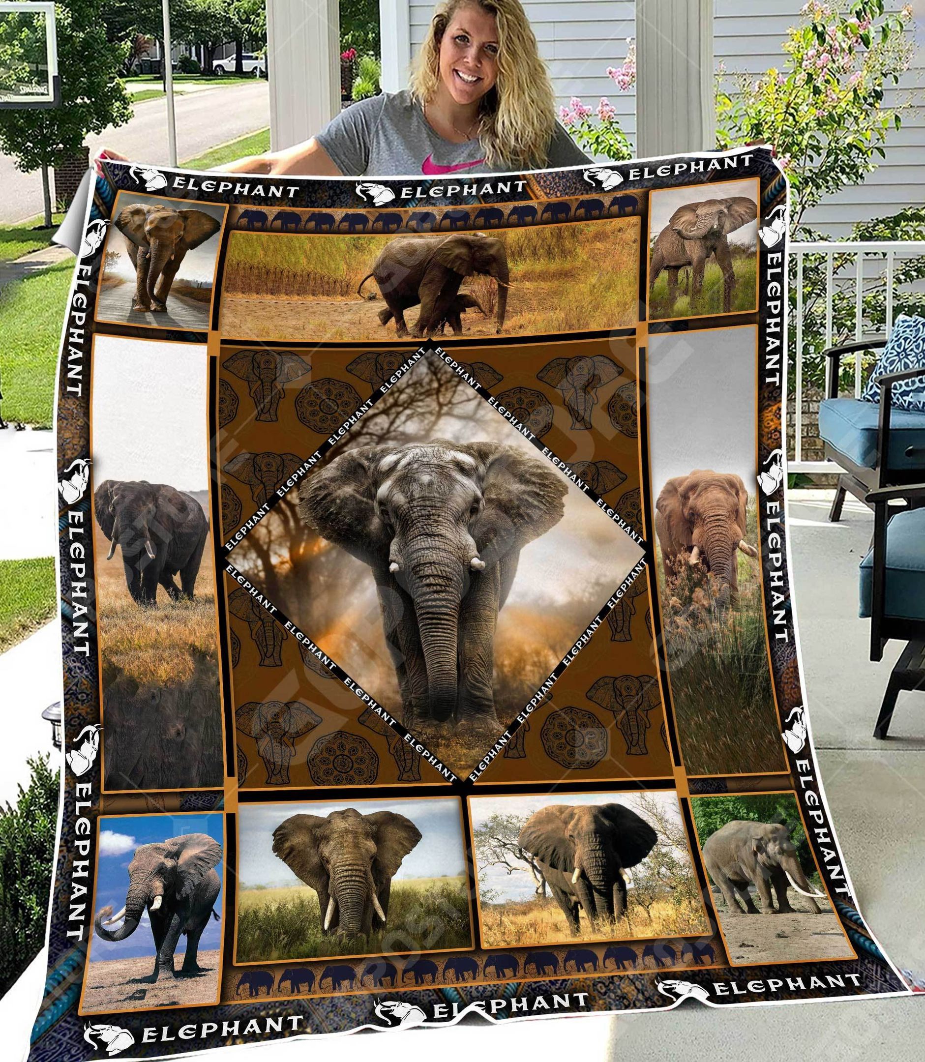 Elephant Sherpa Fleece Blanket