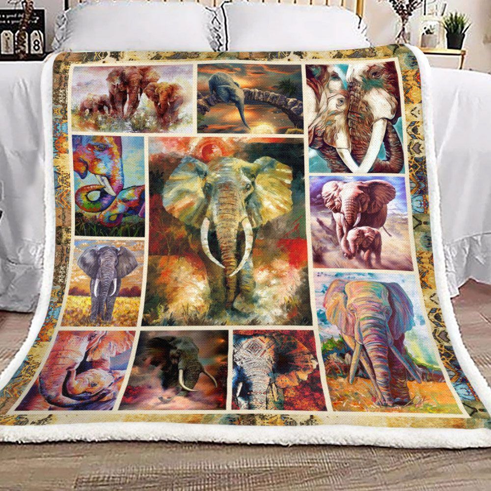 Elephant Colorful Sherpa Fleece Blanket
