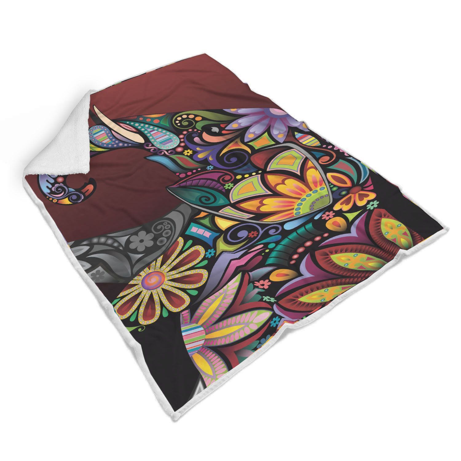 Elephant Colorful Indian Mandala Sherpa Fleece Blanket