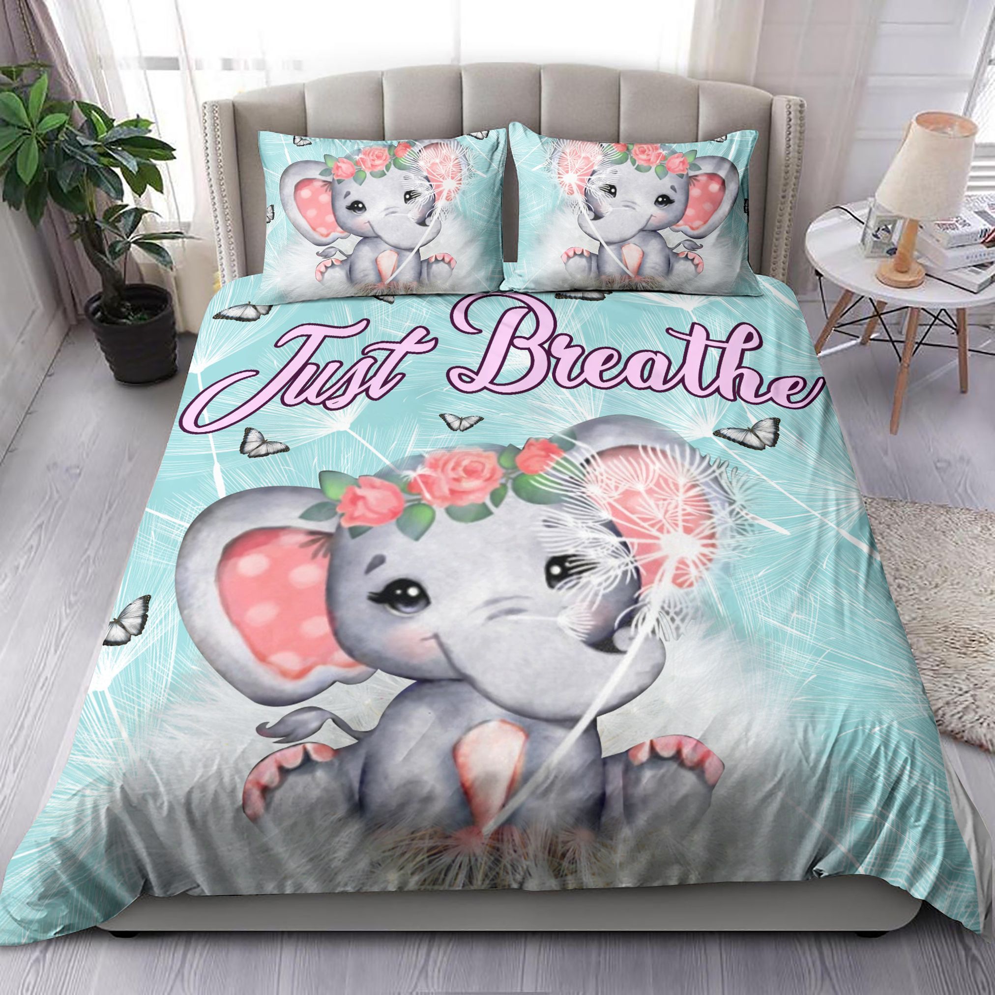 Elephant Dandelion Just Breathe Bedding Set