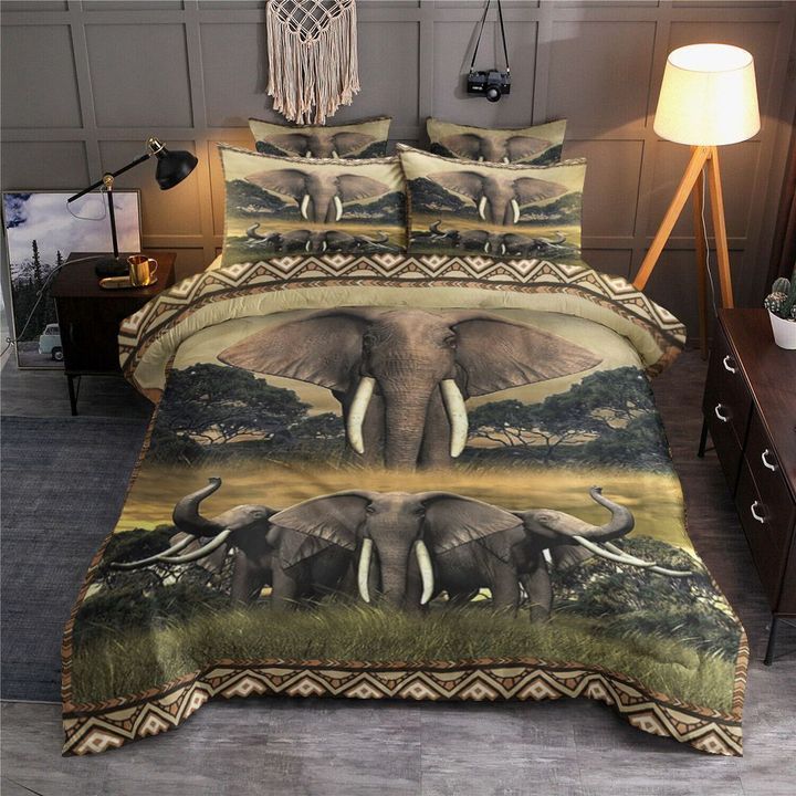 Elephant Family In Forest Bedding Set