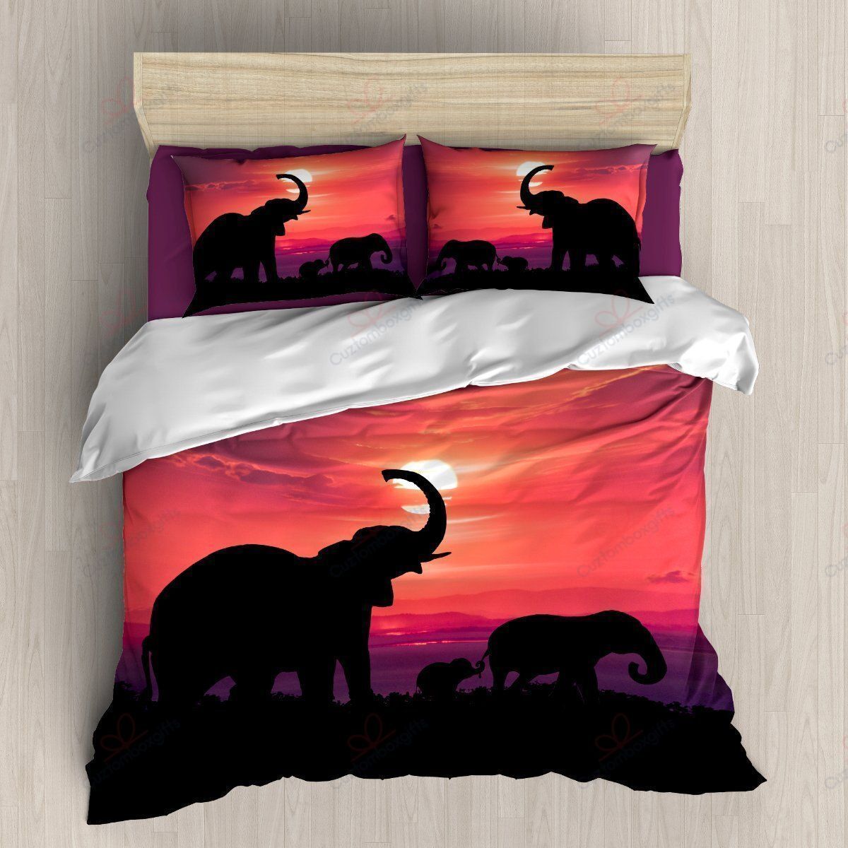 Elephant Family Sunset Printed Bedding Set