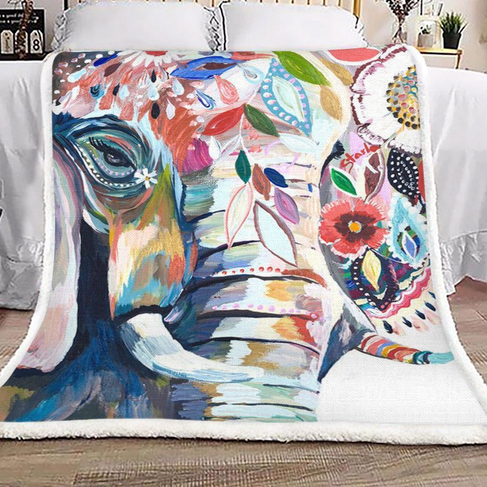 Elephant Flower Sherpa Fleece Blanket