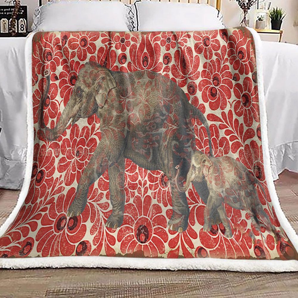 Elephant Flower Sherpa Fleece Blanket