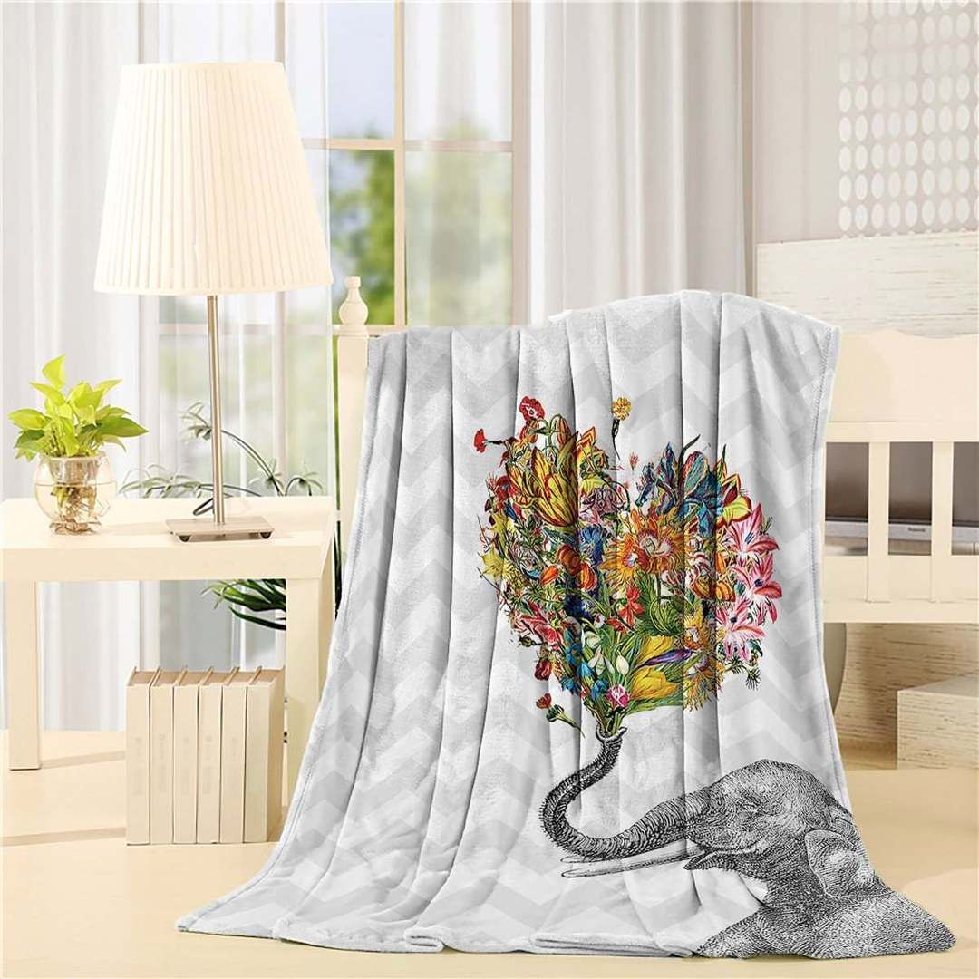 Elephant Flower Sherpa Fleece Blanket
