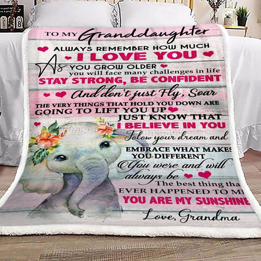 Elephant Flower To My Granddaughter Love Grandma Sherpa Fleece Blanket