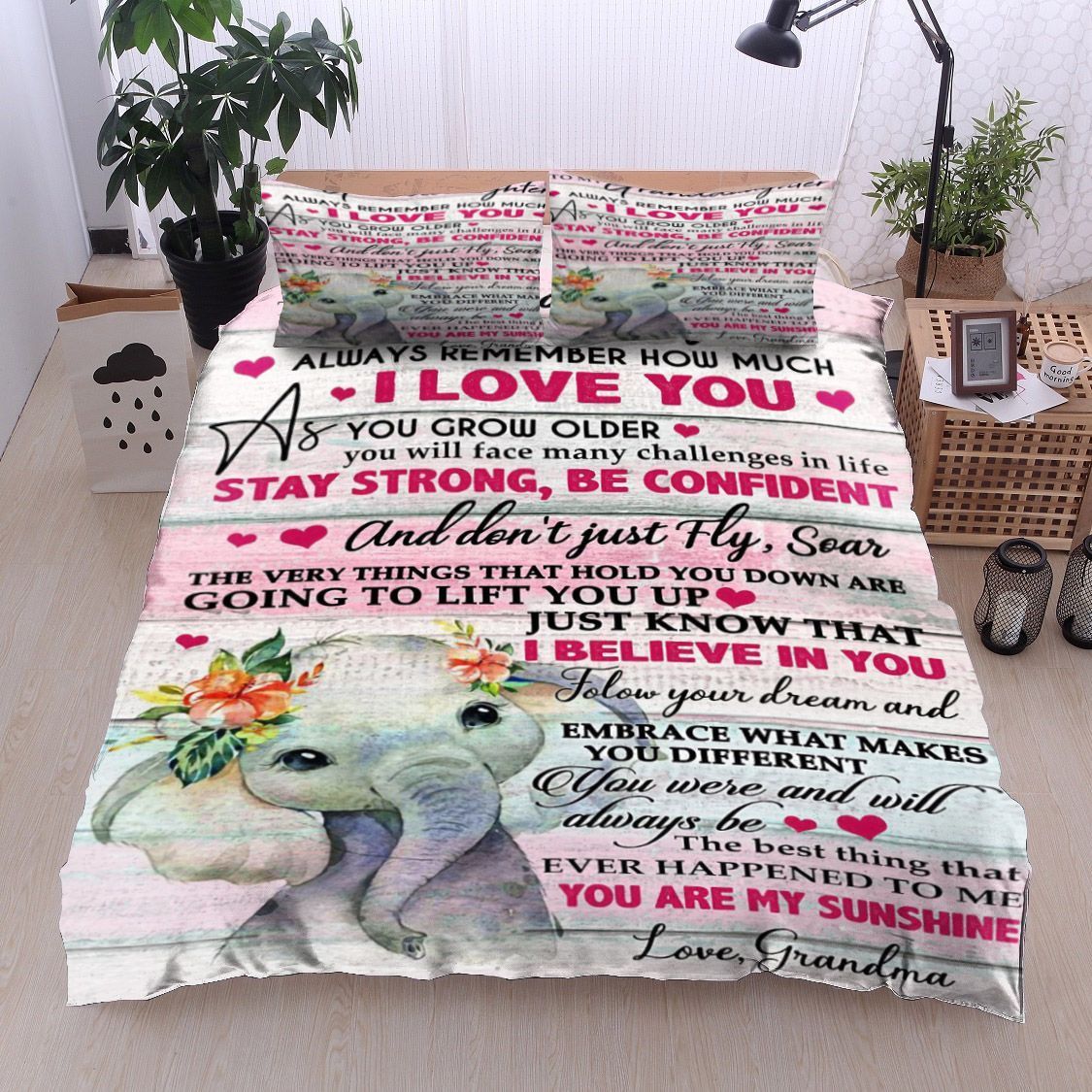 Elephant Flower To My Granddaughter Love Grandma Bedding Set