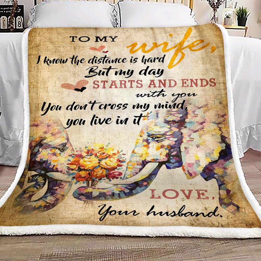 Elephant Flower To My Wife Sherpa Fleece Blanket