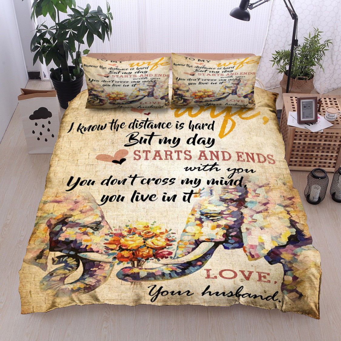 Elephant Flower To My Wife Bedding Set