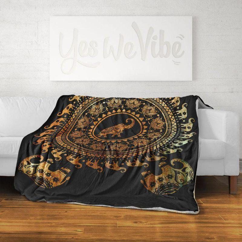 Elephant Gold Sherpa Fleece Blanket