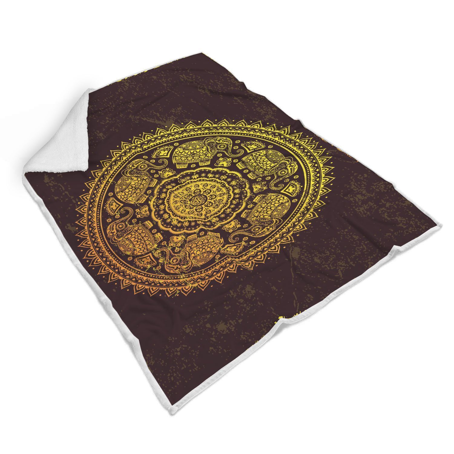 Elephant Gold Mandala Sherpa Fleece Blanket