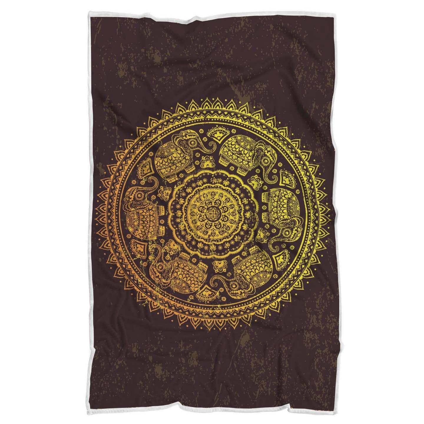 Elephant Gold Mandala Sherpa Fleece Blanket