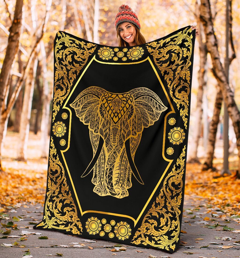 Elephant Gold Mandala Sherpa Fleece Blanket