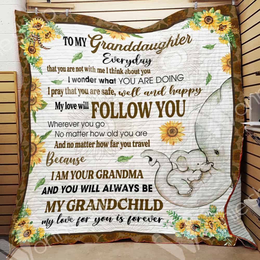 Elephant Granddaughter Sunflower Quilt Blanket DHC0102563TD