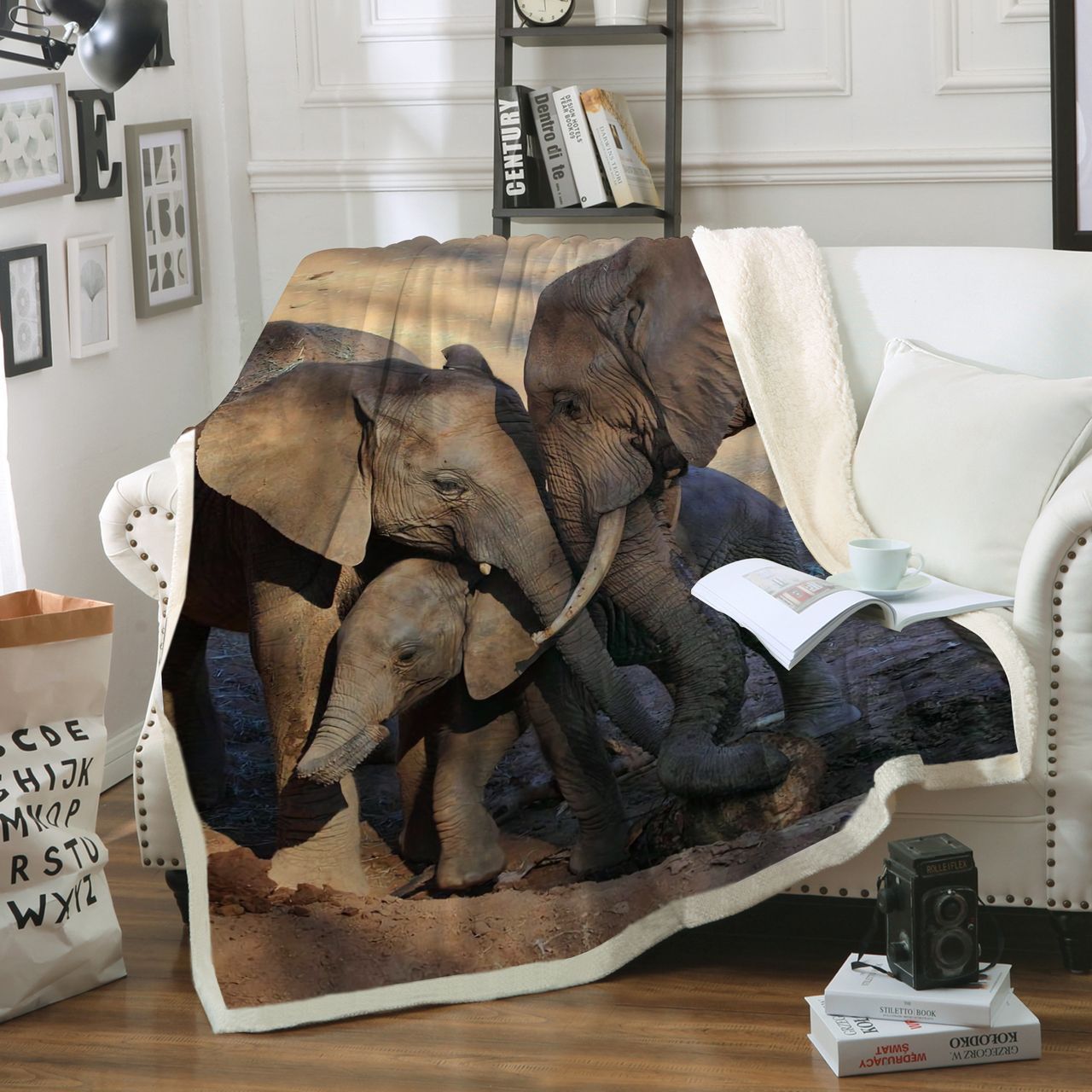Elephant Happy Family Sherpa Fleece Blanket