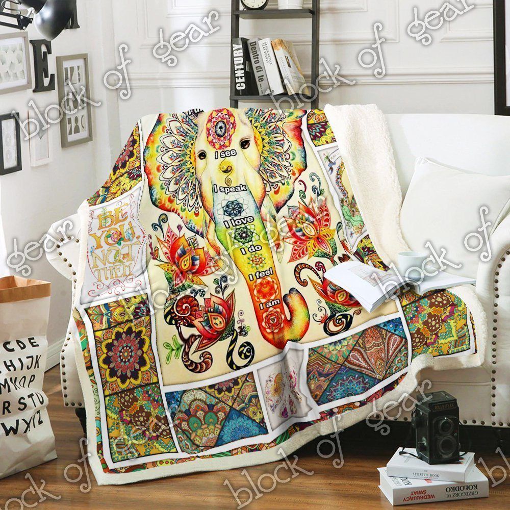 Elephant Hippie Sherpa Fleece Blanket