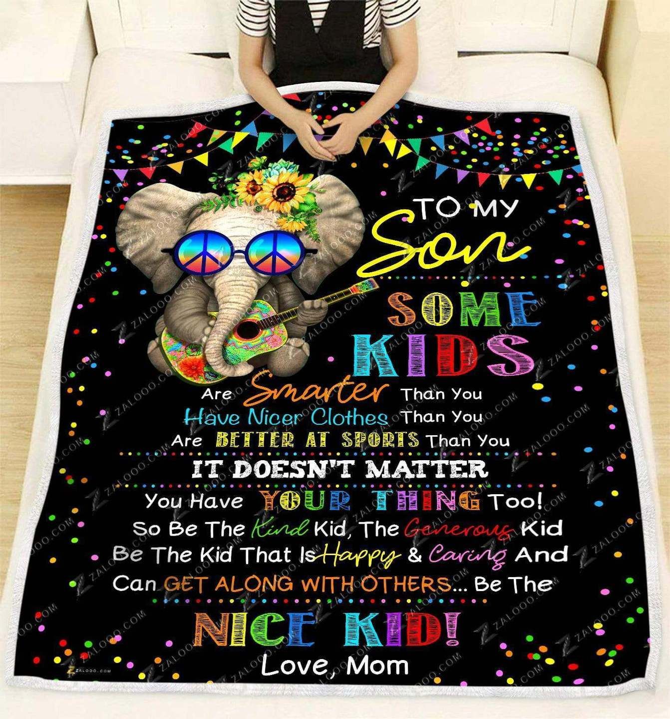 Elephant Hippie Sherpa Fleece Blanket