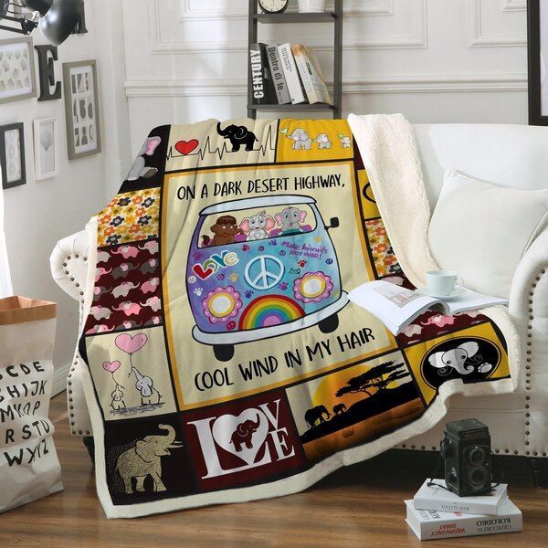 Elephant Hippie Sherpa Fleece Blanket