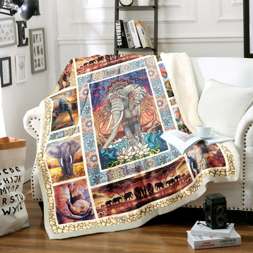 Elephant Sherpa Fleece Blanket