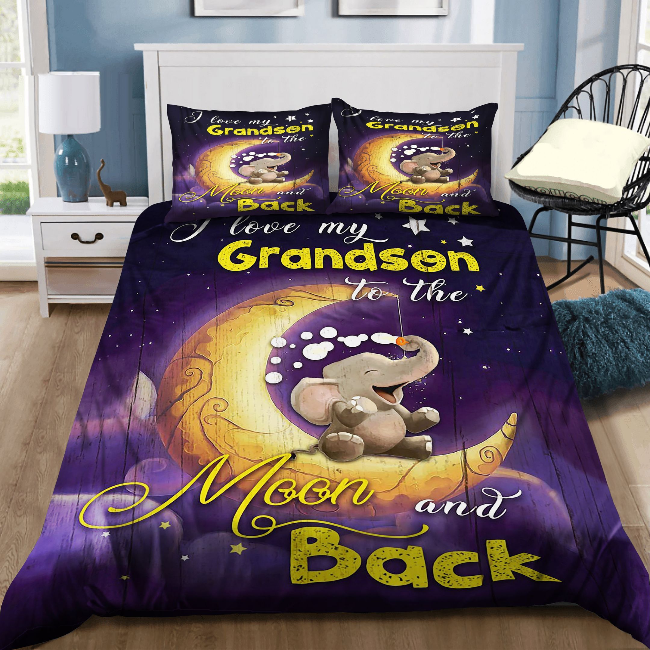 Elephant I Love My Grandson To The Moon And Back Bedding Set