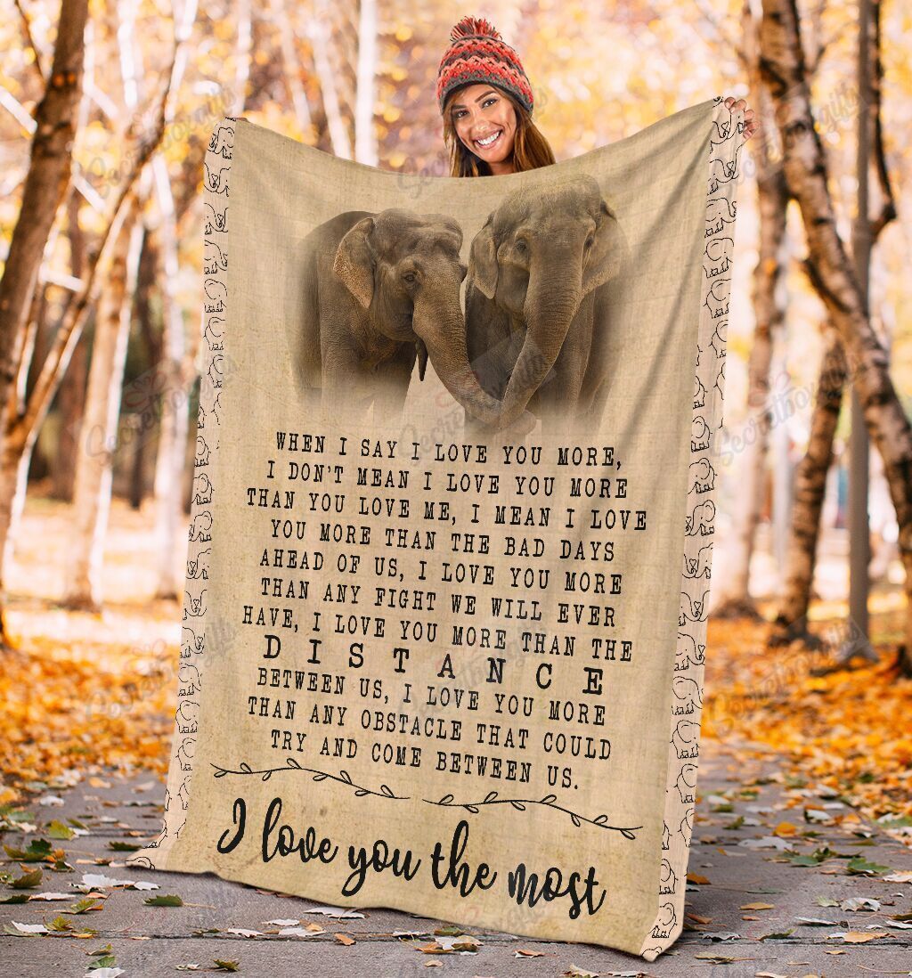 Elephant I Love You The Most Fleece Blanket