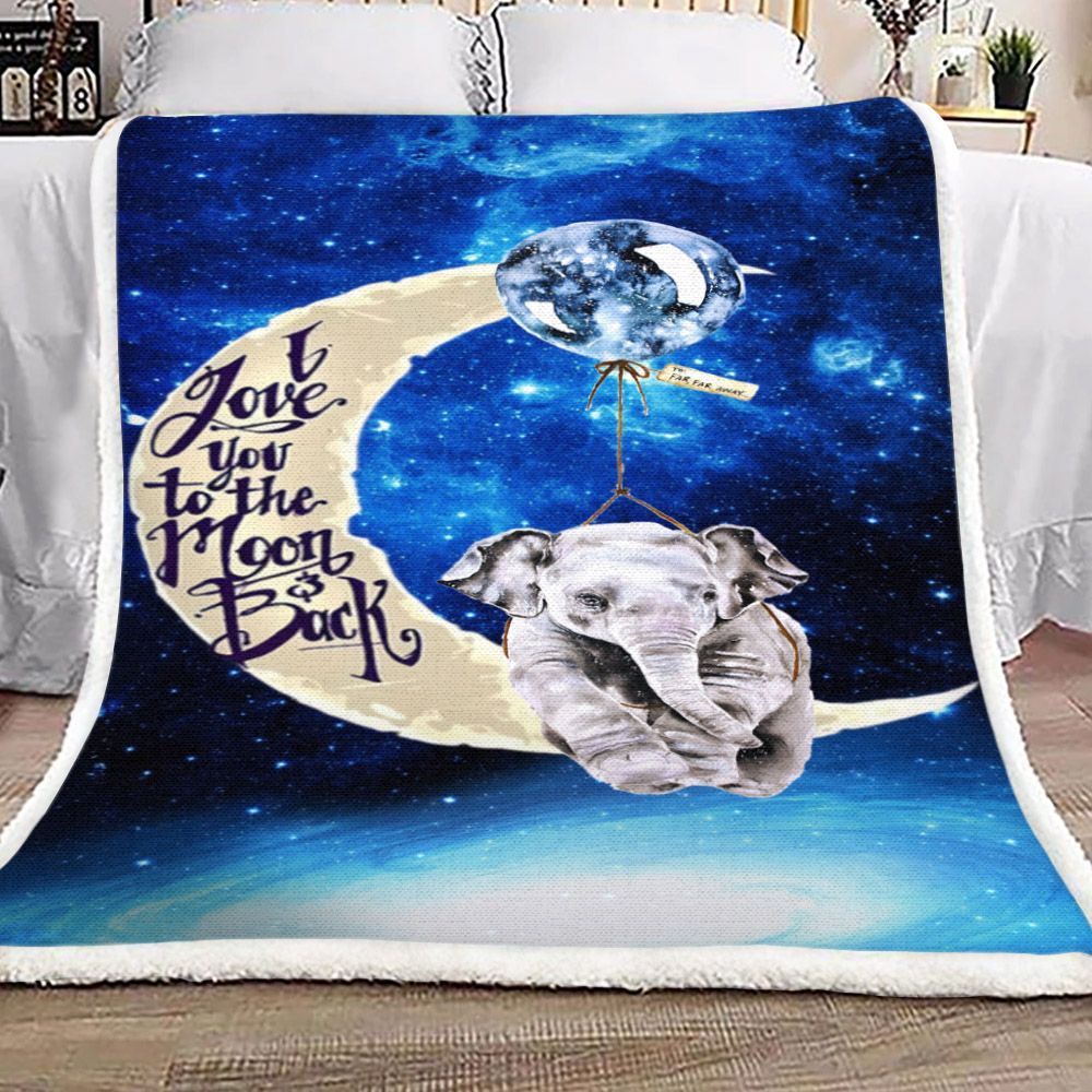 Elephant I Love You To The Moon And Back Sherpa Fleece Blanket