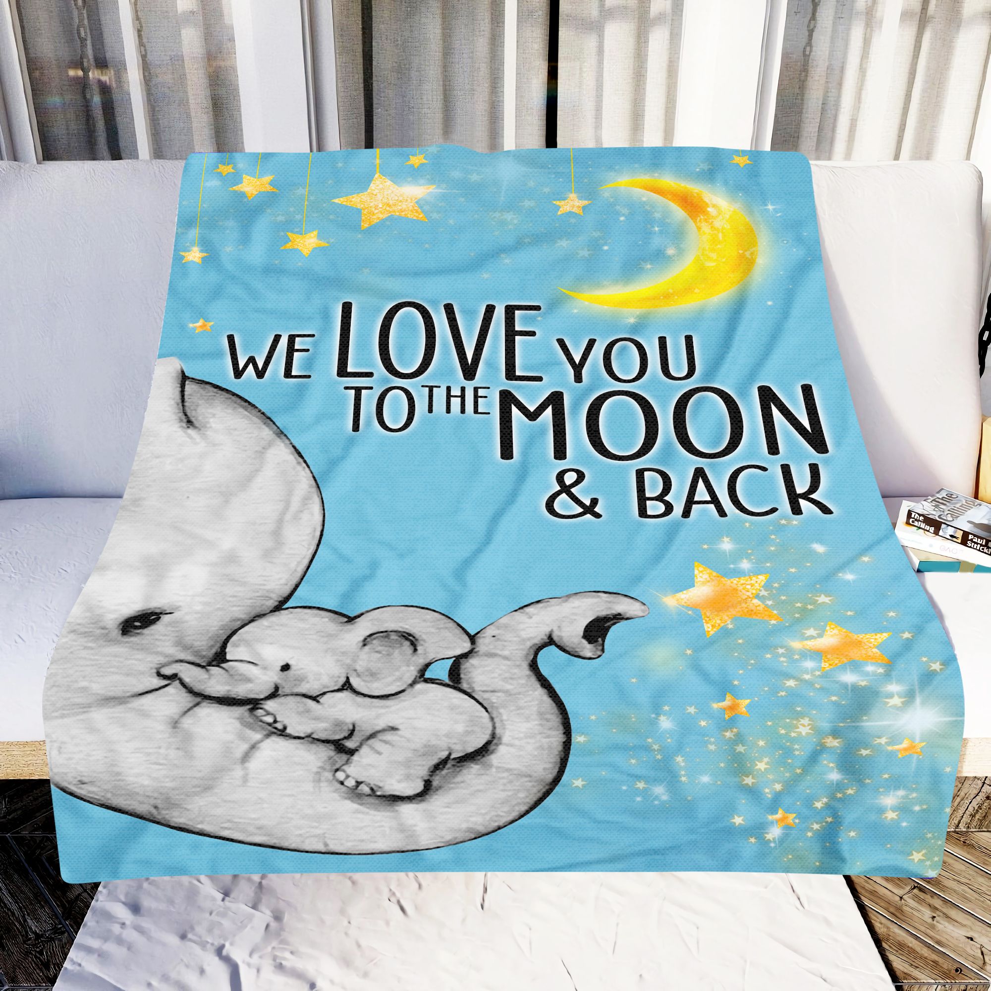 Elephant I Love You to the Moon and Back Fleece Blanket