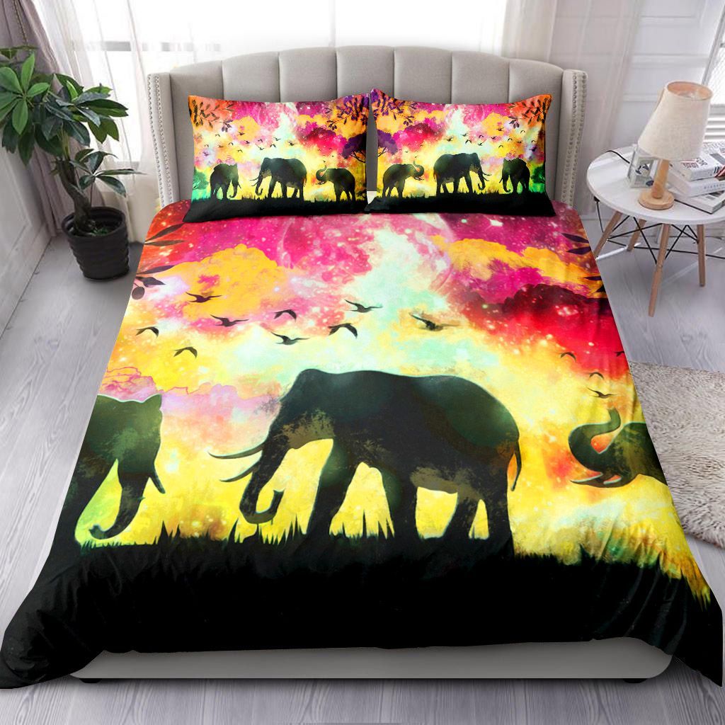 Elephant In A Forest At Night Bedding Set
