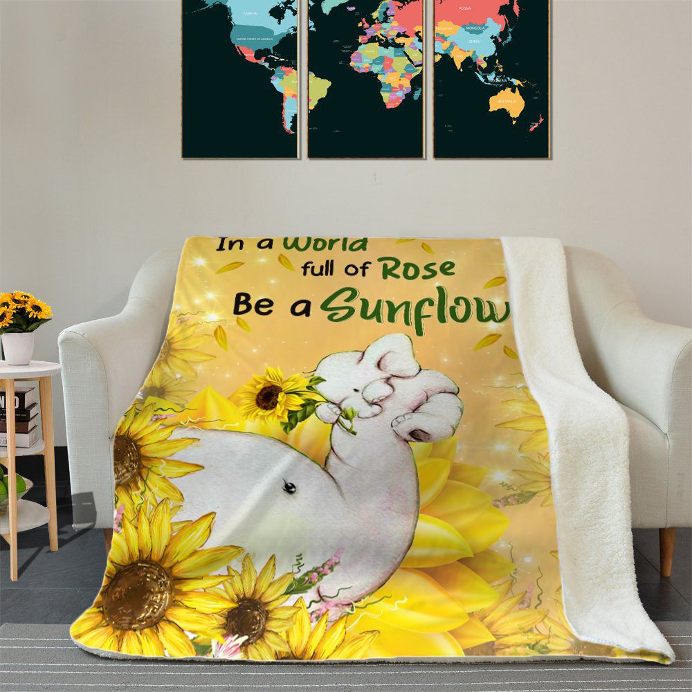 Elephant In The World Full Of Rose Be A Sunflower Sherpa Fleece Blanket
