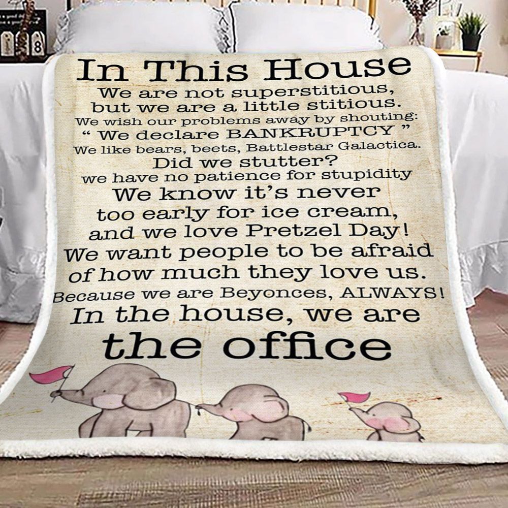 Elephant In This House We Are Not Superstitious Sherpa Fleece Blanket