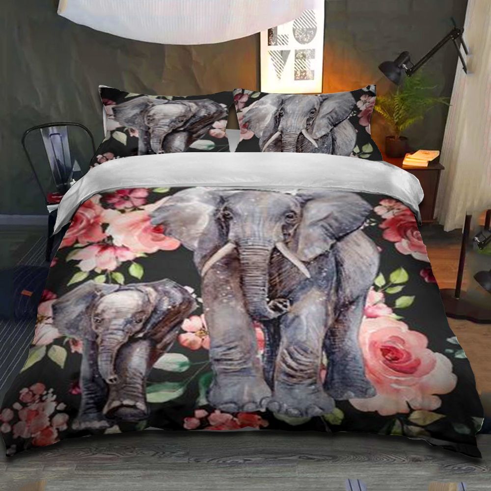 Elephant Love Mom Flowers Bedding Set