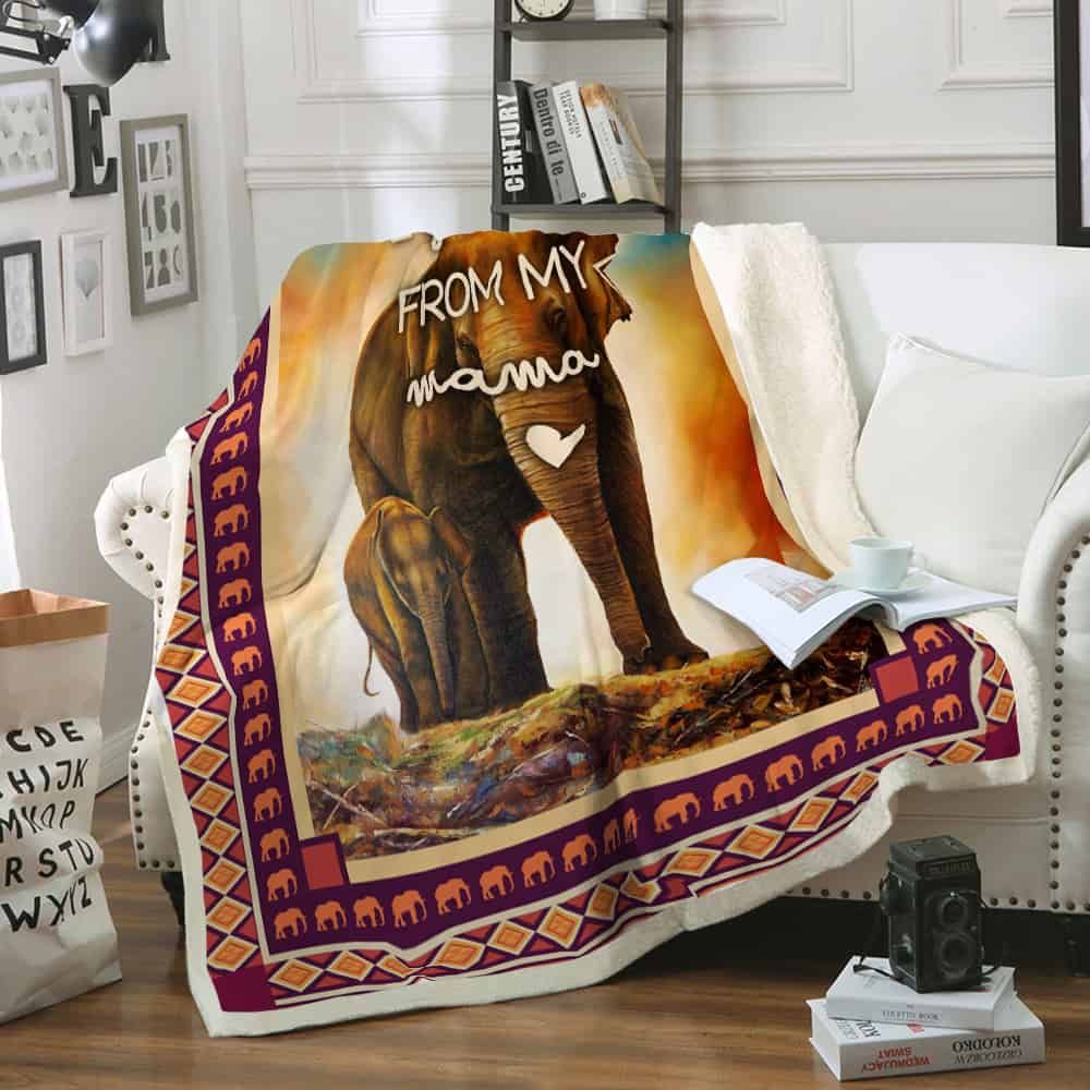 Elephant Mama Sherpa Fleece Blanket