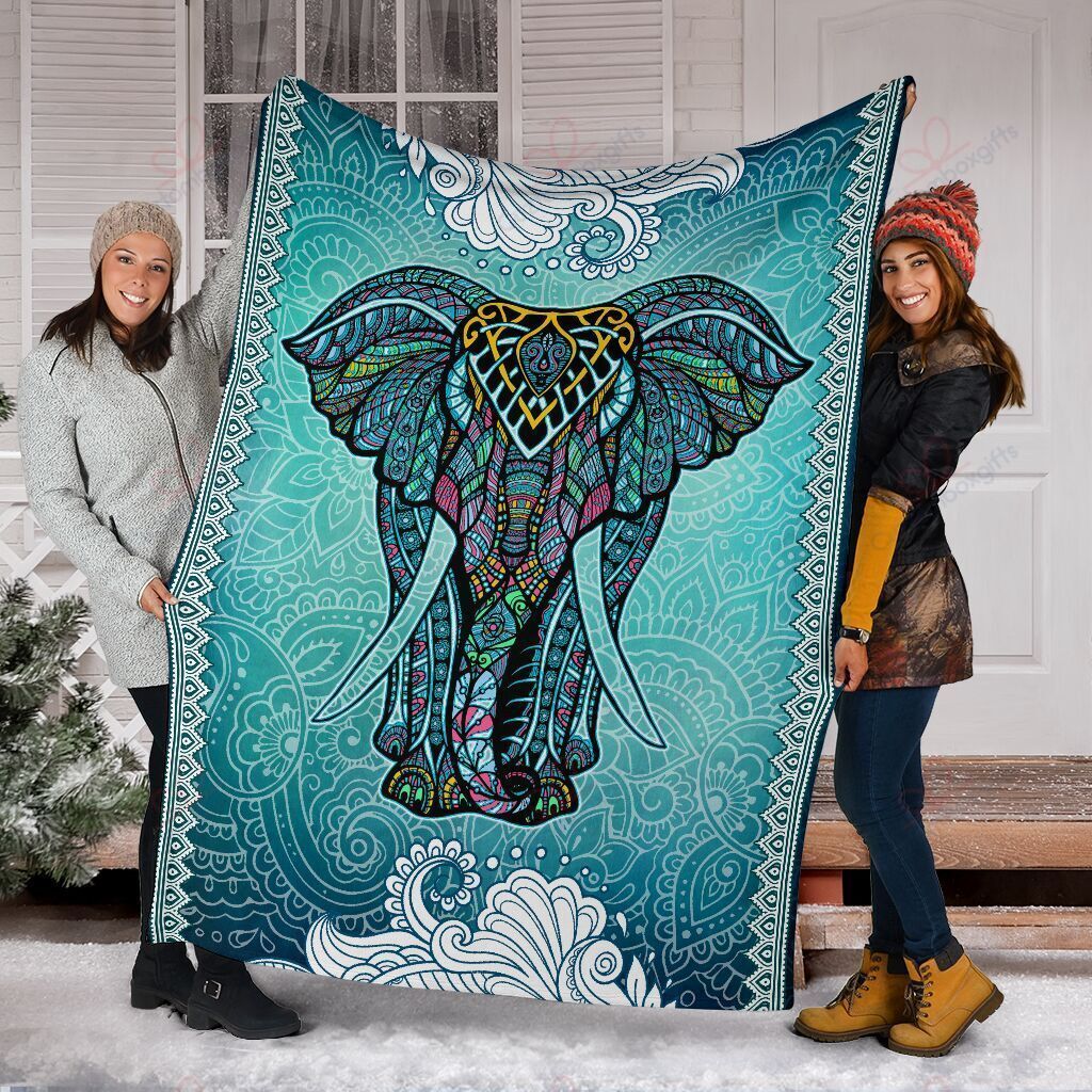 Elephant Mandala Art Color Sherpa Fleece Blanket