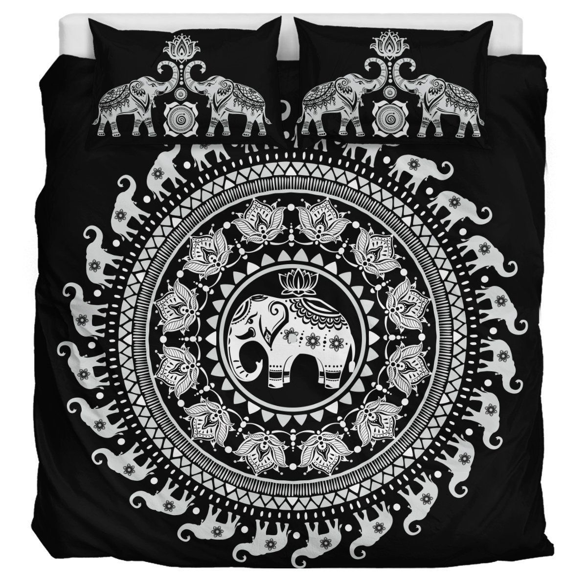 Elephant Mandala Black Bedding Set
