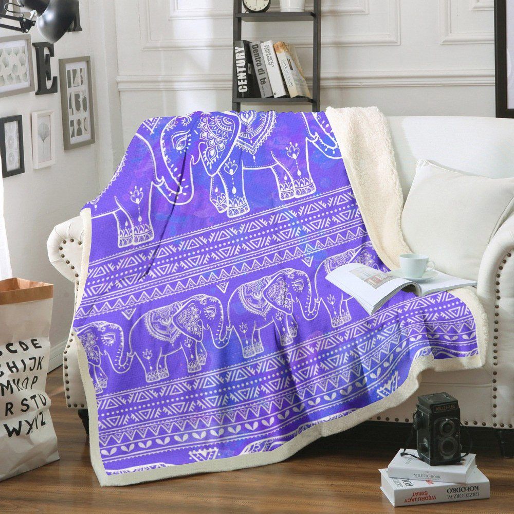 Elephant Mandala Sherpa Fleece Blanket