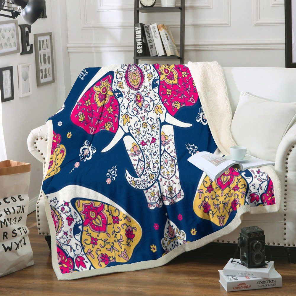 Elephant Mandala Sherpa Fleece Blanket