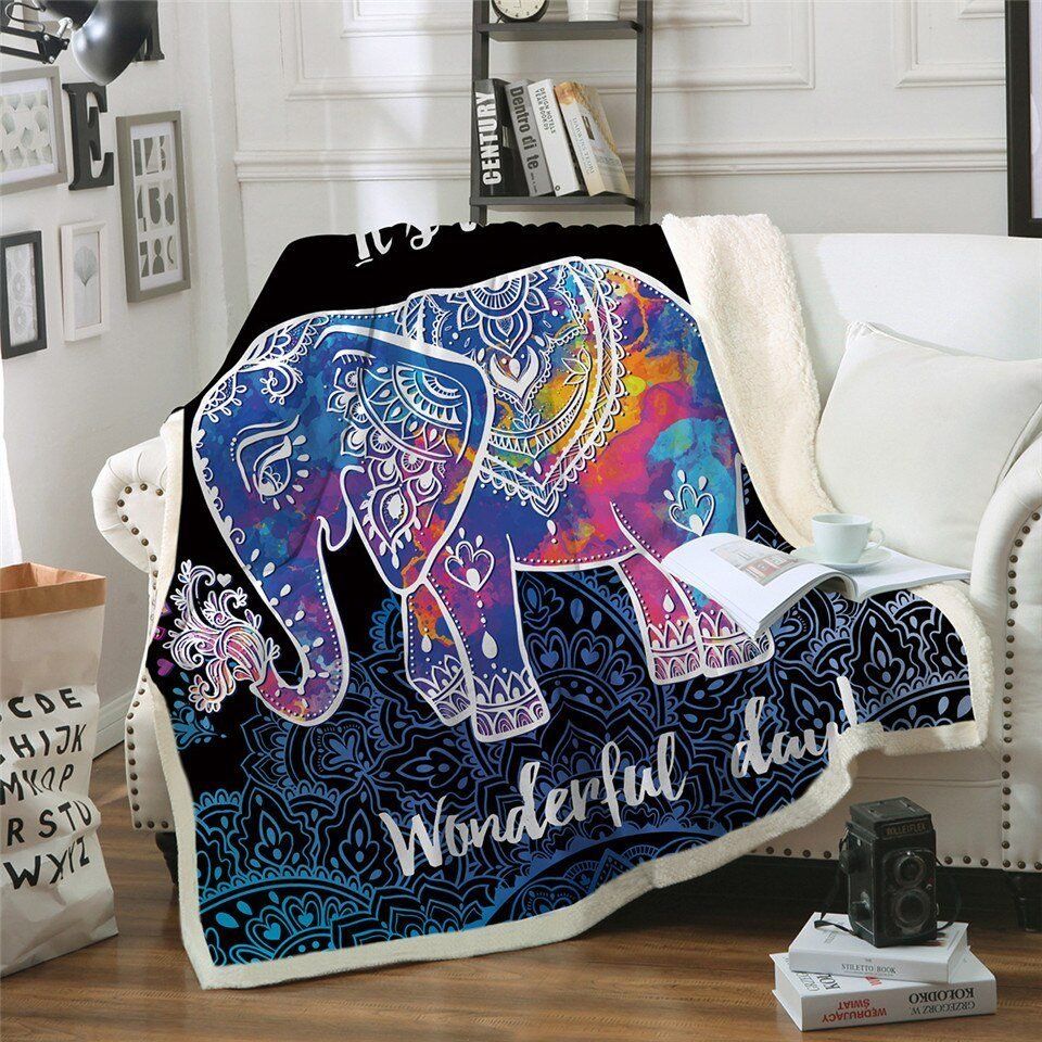 Elephant Mandala Sherpa Fleece Blanket