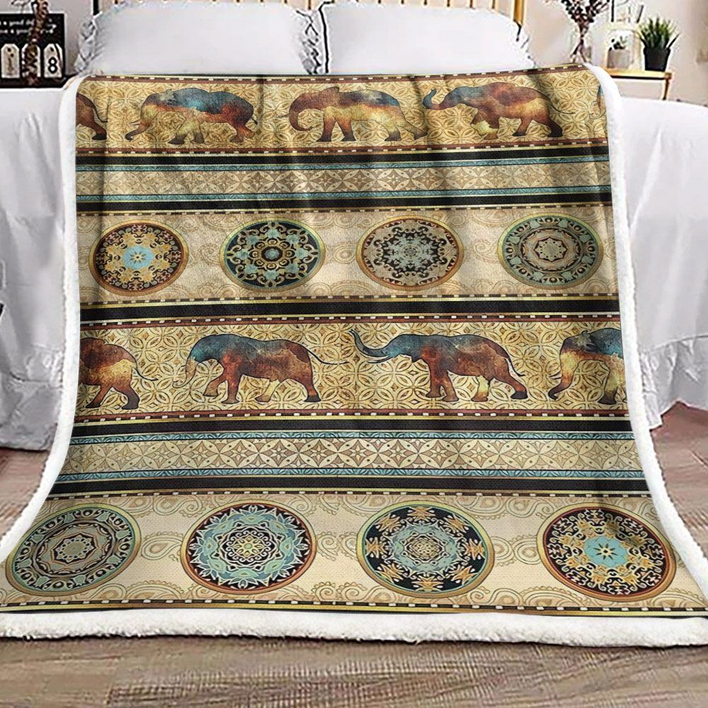 Elephant Mandala Sherpa Fleece Blanket
