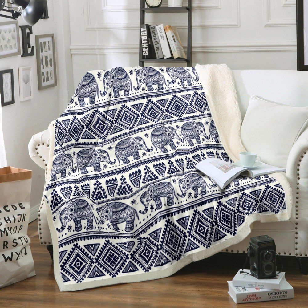Elephant Mandala Sherpa Fleece Blanket