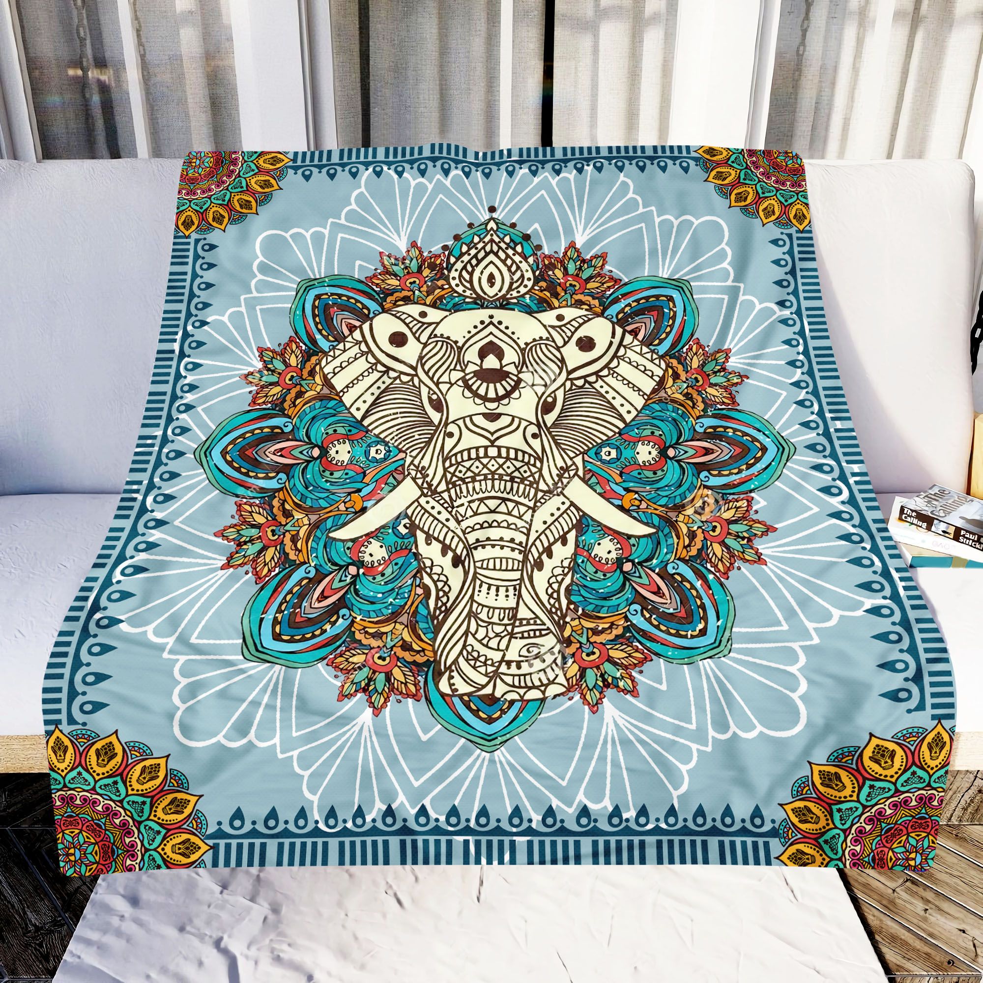 Elephant Mandala Fleece Blanket