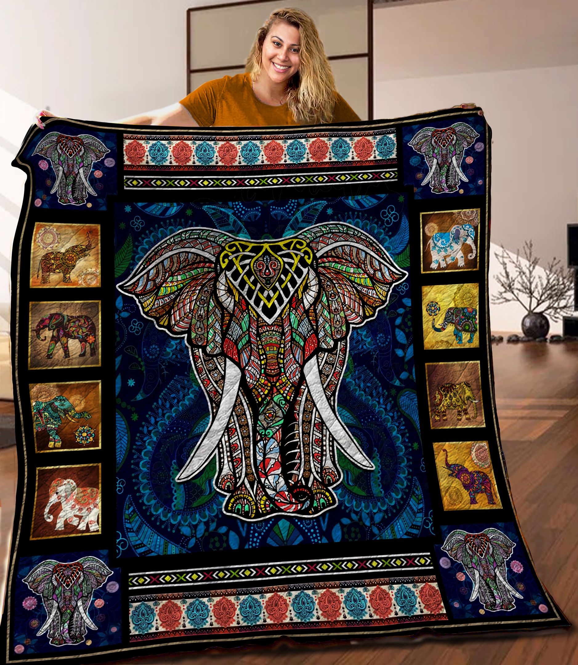 Elephant Mandala Quilt Blanket C9B300504NA