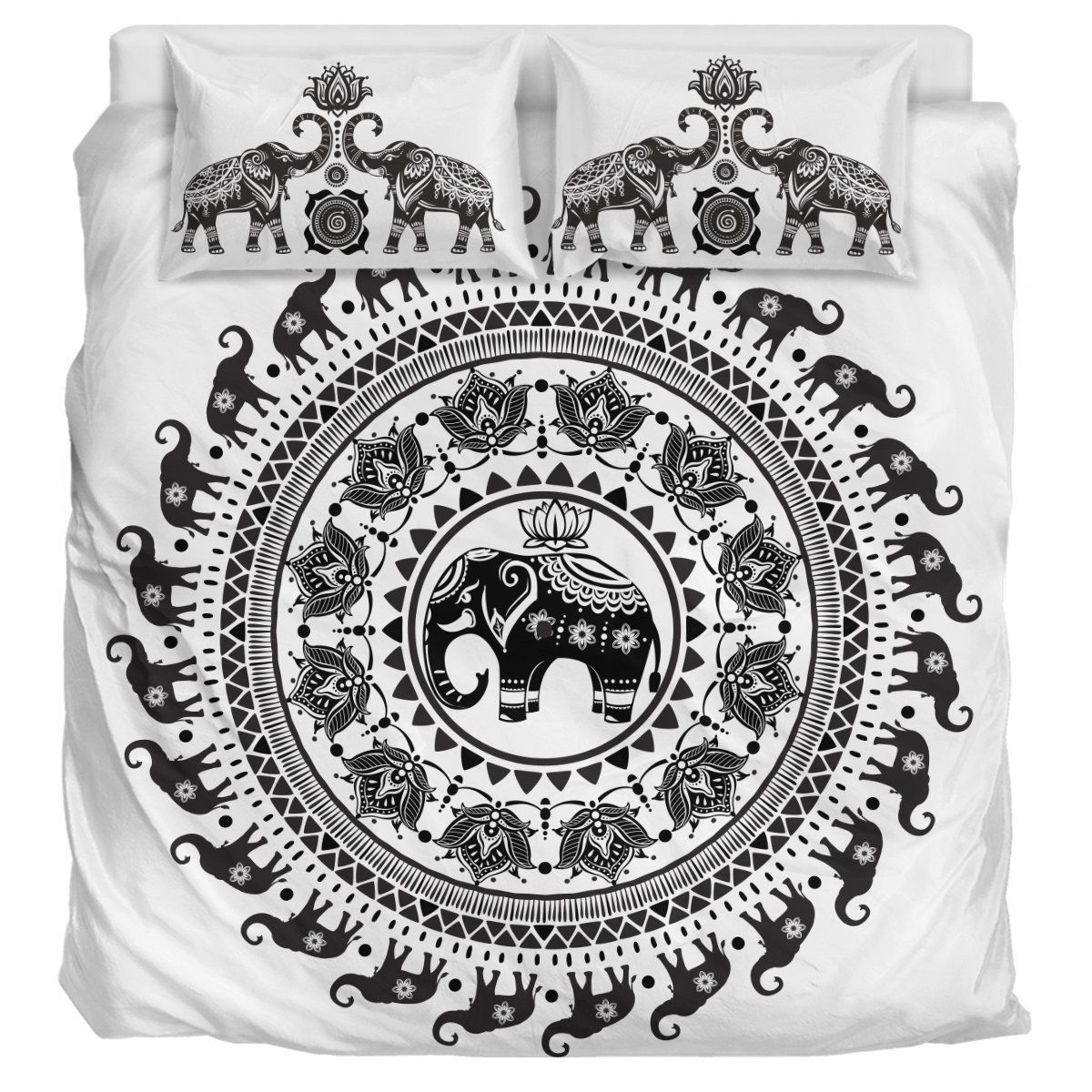 Elephant Mandala White Bedding Set