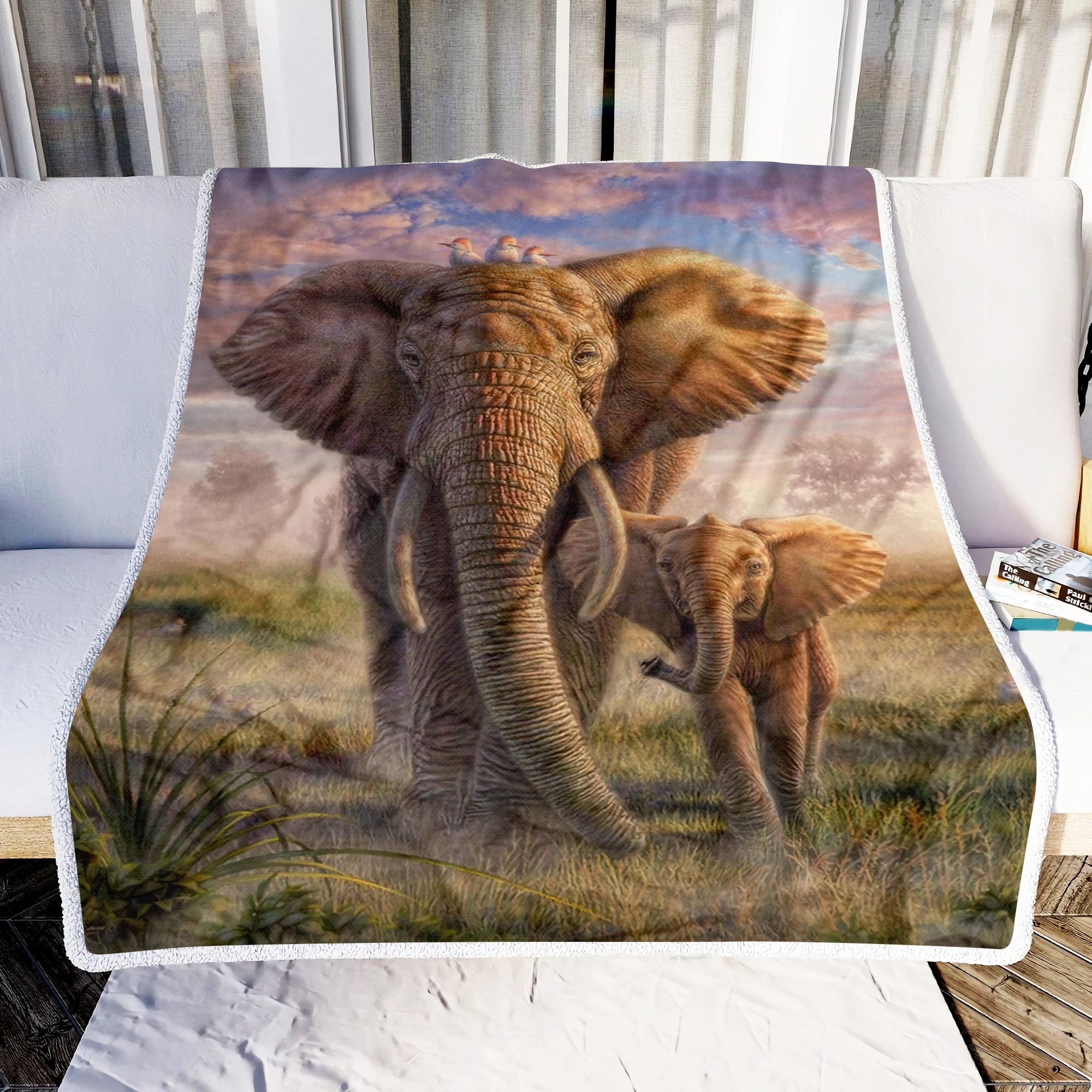 Elephant Mom And Baby Art Fleece Blanket
