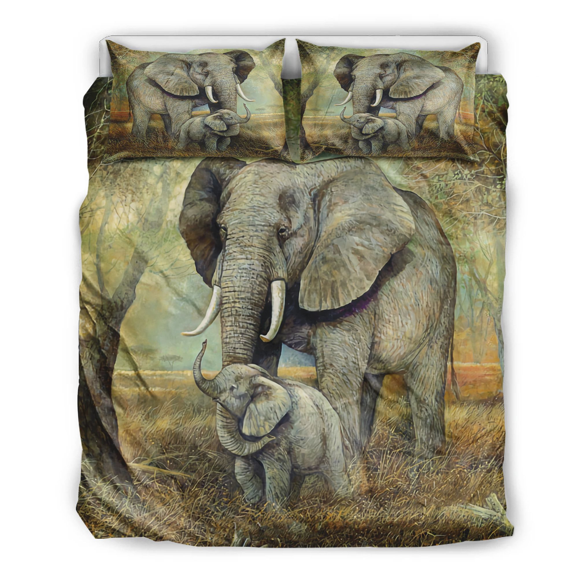 Elephant Mom And Baby Painting Bedding Set