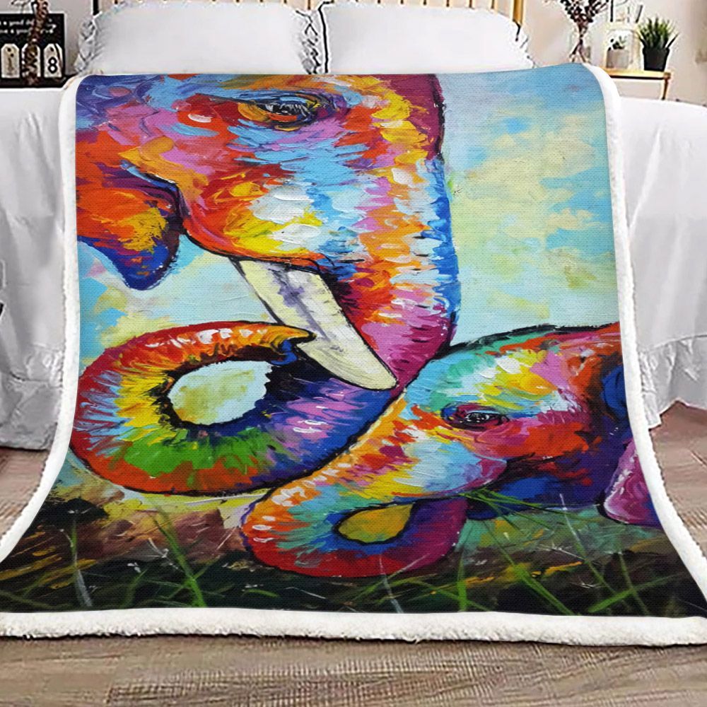 Elephant Mom And Daughter Sherpa Fleece Blanket