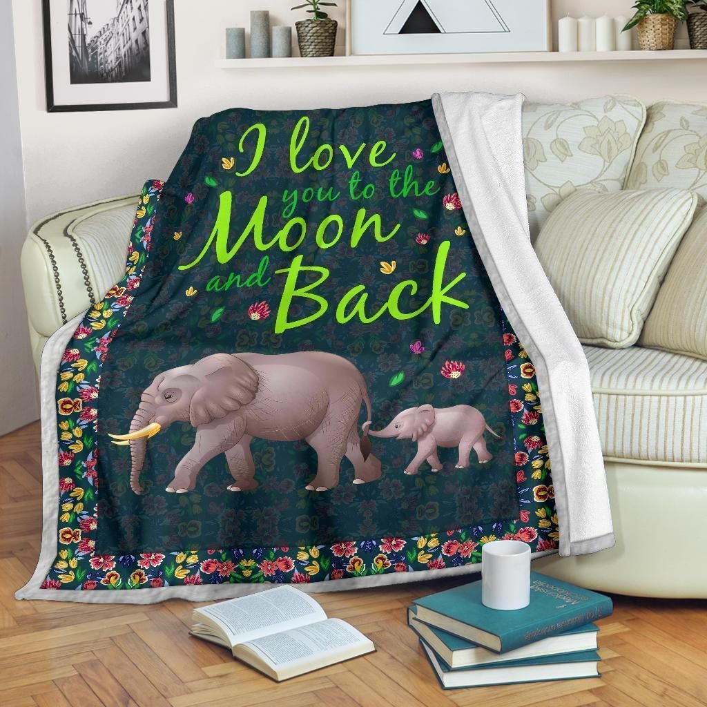 Elephant Mom And Daughter I Love You To The Moon And Back Fleece Blanket