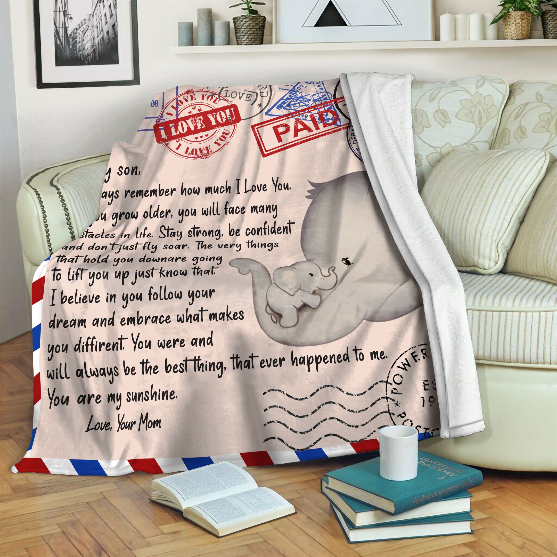 Elephant Mom And Son Fleece Blanket