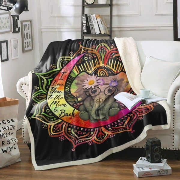 Elephant Moon Sherpa Fleece Blanket