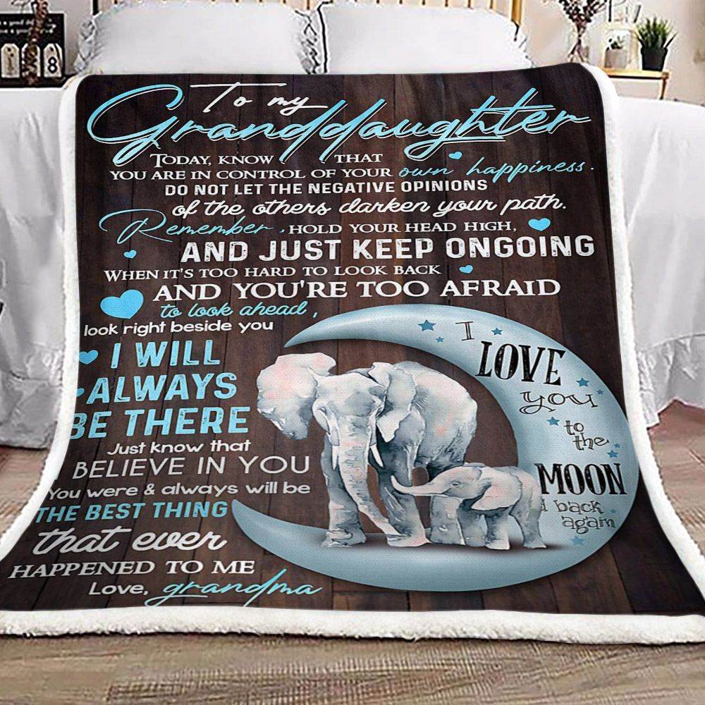 Elephant Moon To My Granddaughter Love Grandma Sherpa Fleece Blanket